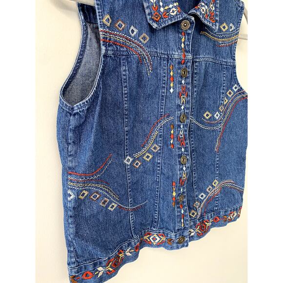 Vintage Y2K Christopher & Banks Festival/Boho Embroidered Denim Vest Women's M - Picture 5 of 8